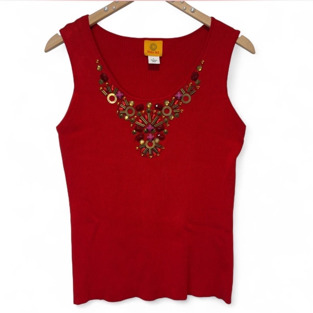 Ruby Rd Red Beaded Tank Top, Y2K Festival Going Out Top Retro Clubcore